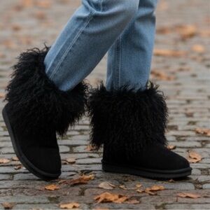 BearPaw Boo Black Furry Winter Booties
